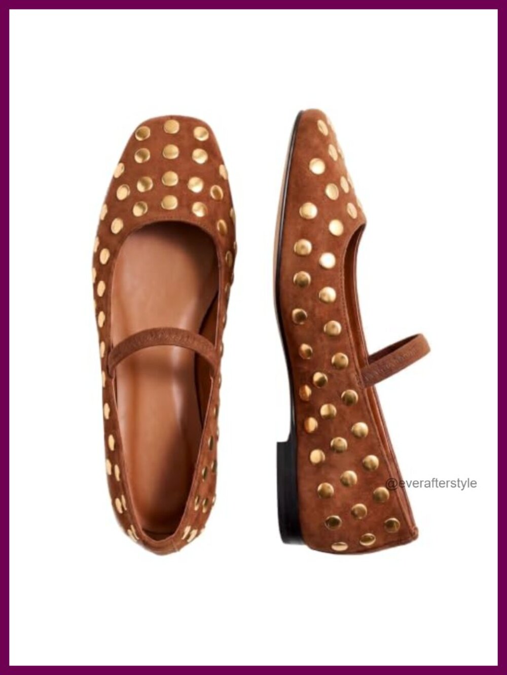 Faux Suede Square Toe Studded Ballet Flats Women